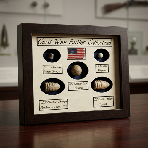 Civil War bullet relic display