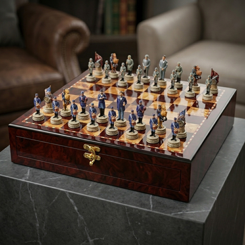 Civil War chess set with detailed figurines