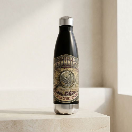 Funny history themed water bottle with text design