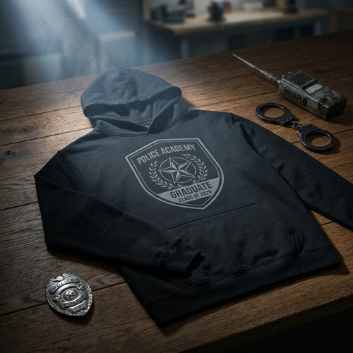 Police academy graduate hoodie with badge design