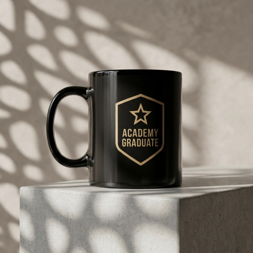 Police academy graduate coffee mug with badge design