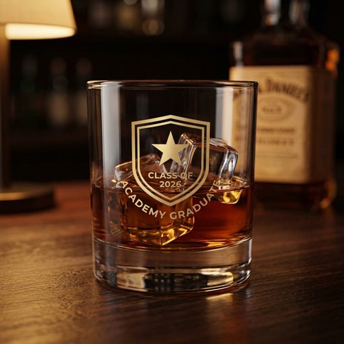 Police academy graduation whiskey glass with badge design