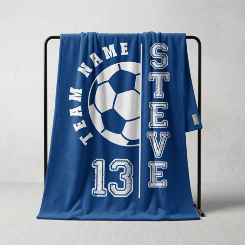 Custom soccer-themed blanket with name and number