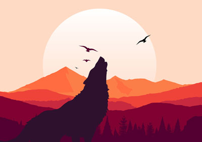 graphic of a wolf howling